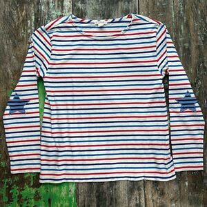 Crewcuts Girls' boatneck T-shirt in star-patch stripe size L (10-11) Long Sleeve
